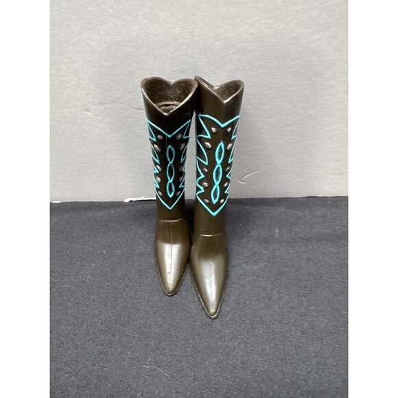Pair Of Brown & Blue Doll Cowboy Boots Bratz Talking Cloe Doll 2006 Pop On Style - Picture 1 of 5